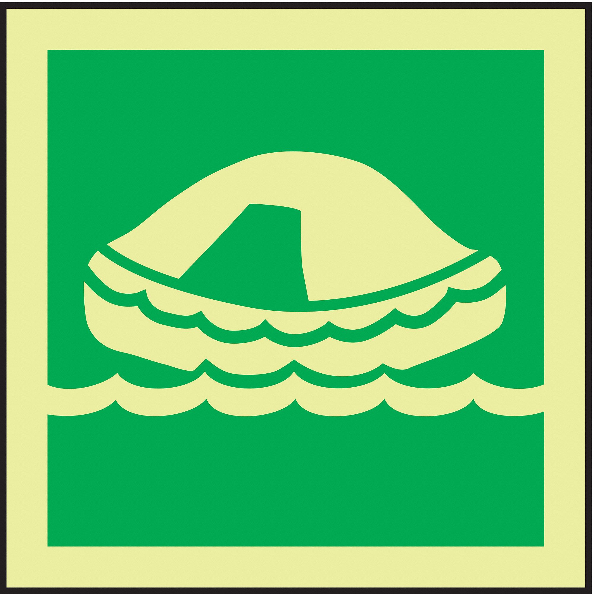 EVACUATION SIGN, ASSEMBLY OR SHELTER, NO HEADER, POLYESTER, 6 IN X 6 IN, ADHESIVE SURFACE