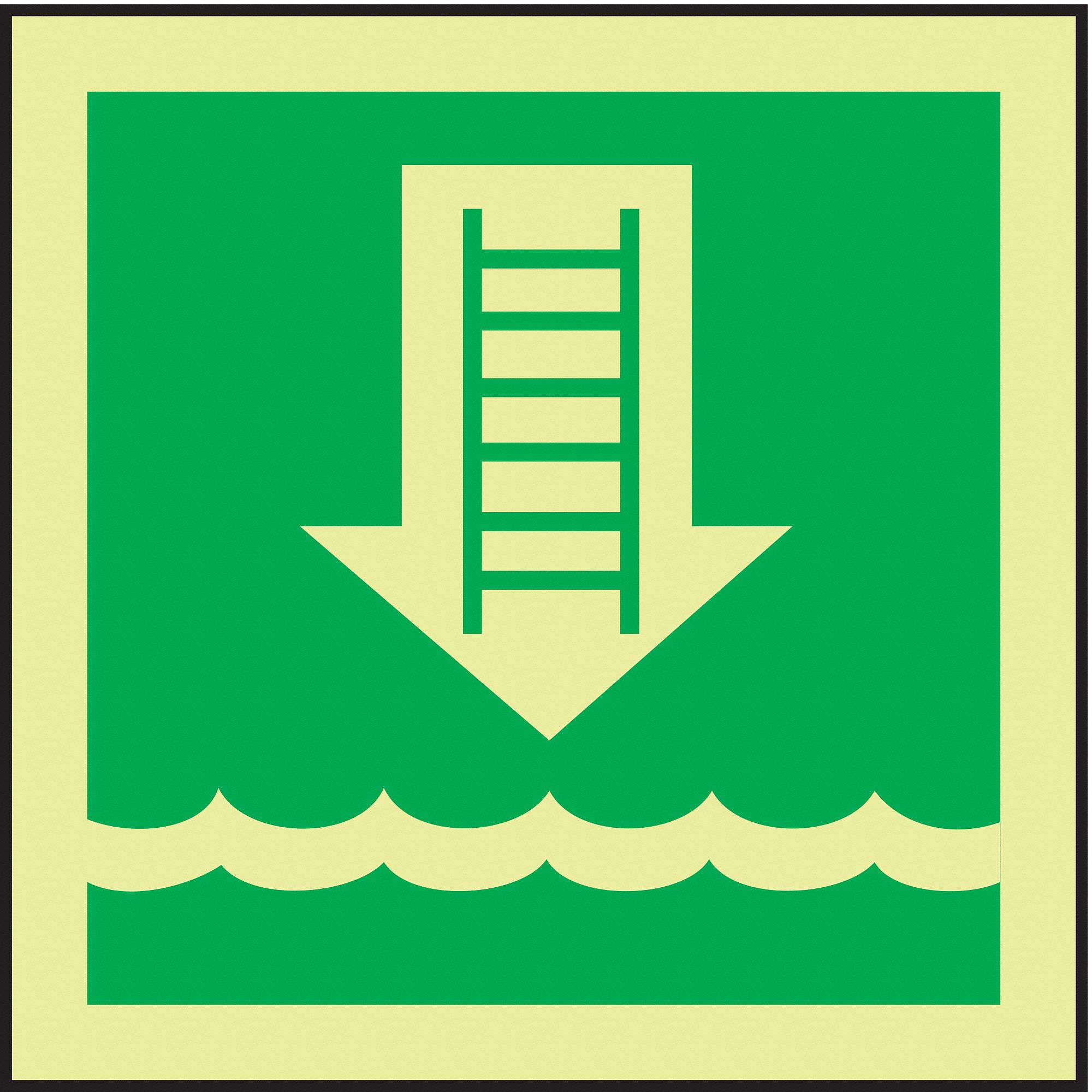 EVACUATION SIGN, ASSEMBLY OR SHELTER, NO HEADER, POLYESTER, 6 IN X 6 IN, ADHESIVE SURFACE