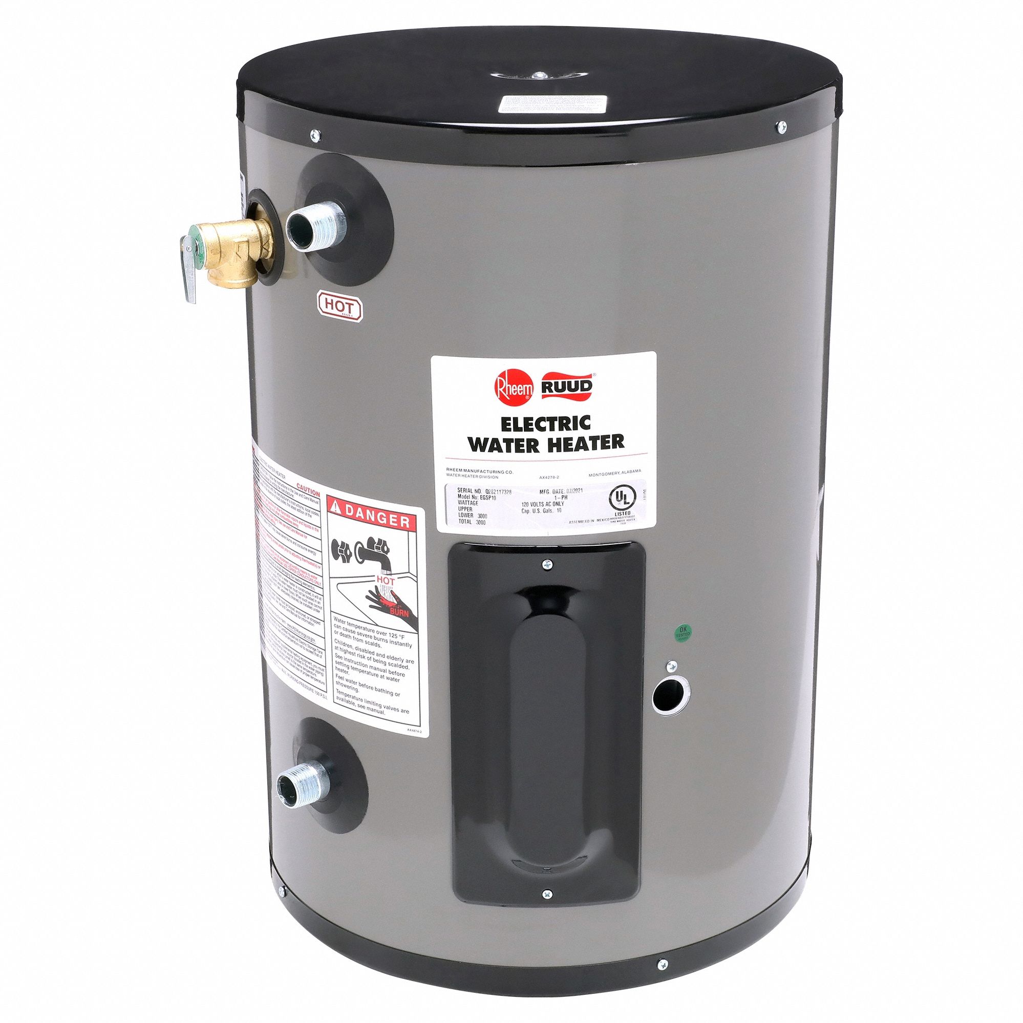 RHEEM-RUUD Point-of-Use Electric Water Heater: 208V, 19.9 gal, 6,000 W,  Single Phase, 25.12 in Ht