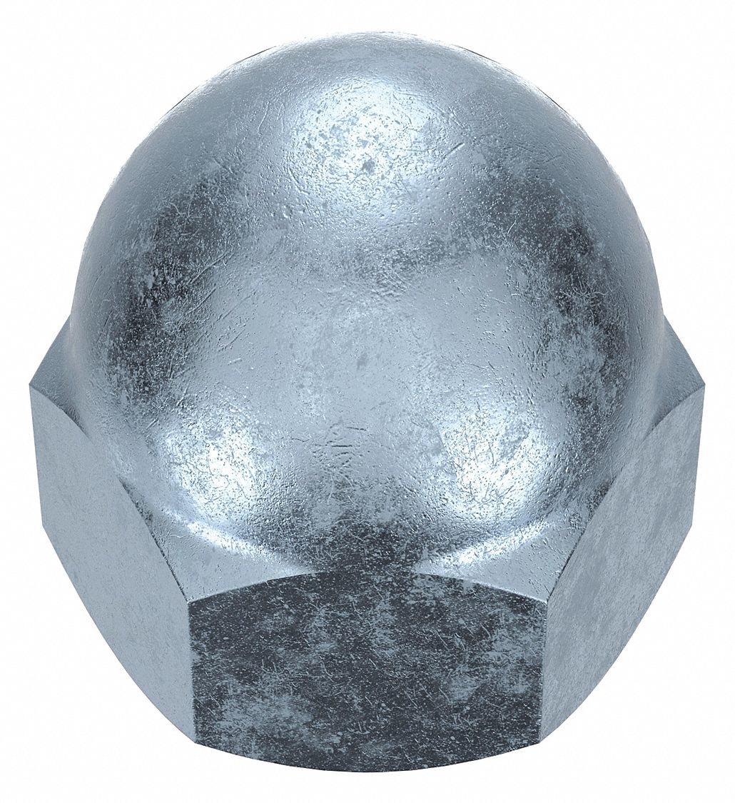 Cap Nut: Low Crown, 1/2"-20 Thread, Zinc-Plated, 12L14, Steel, 0.406 in Ht, 3/4 in Hex Wd, 3 PK