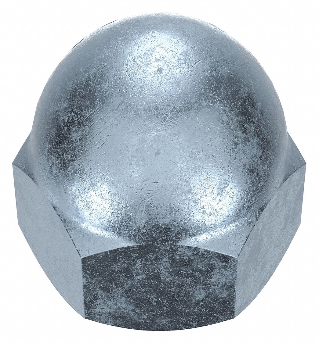 Cap Nut: Low Crown, 9/16"-18 Thread, Zinc-Plated, 12L14, Steel, 0.938 in Ht, 7/8 in Hex Wd, 2 PK