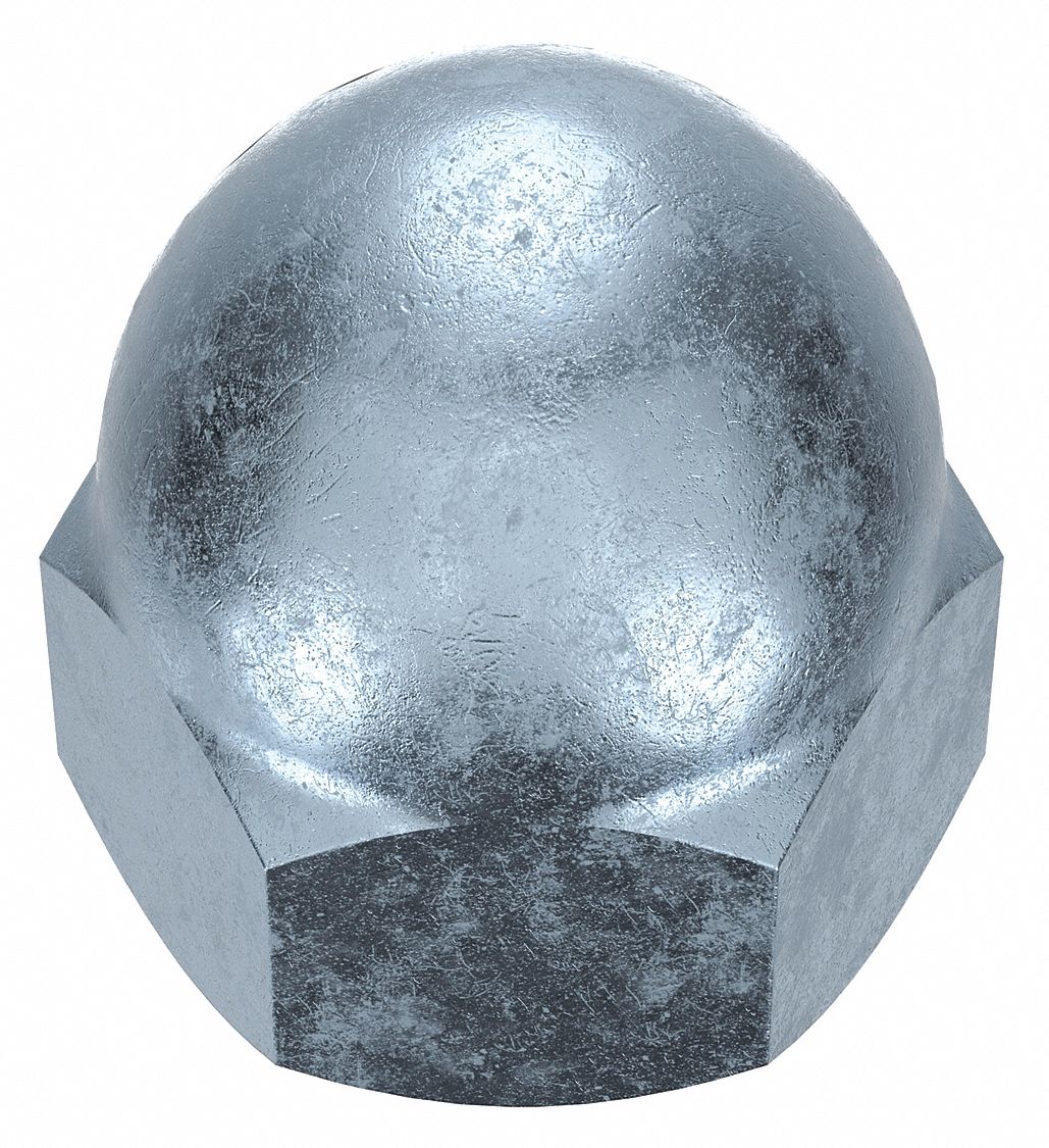 Cap Nut: Low Crown, 3/4"-16 Thread, Zinc-Plated, 12L14, Steel, 1.156 in Ht, 1 1/16 in Hex Wd