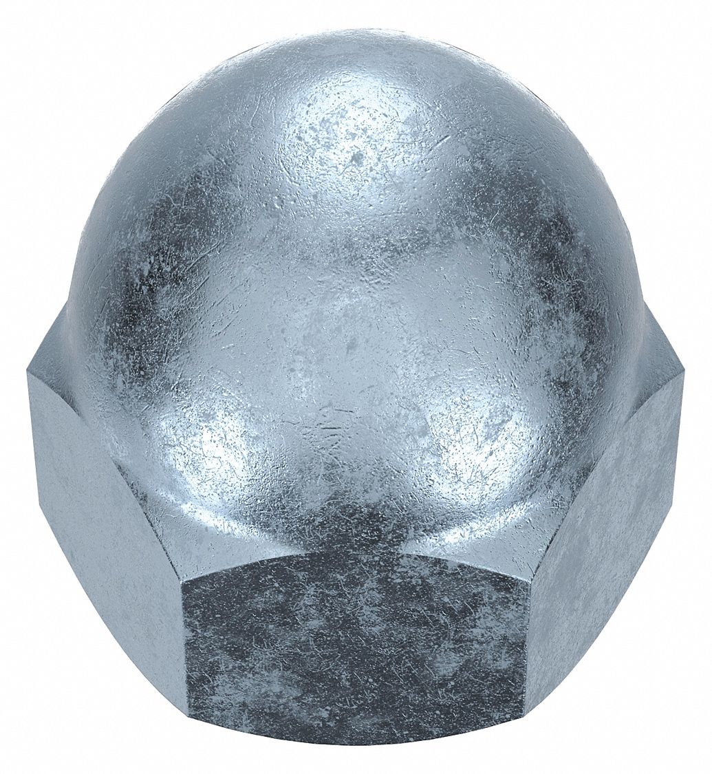 Cap Nut: Low Crown, 1 1/4"-7 Thread, Zinc-Plated, 12L14, Steel, 1.953 in Ht, 1 13/16 in Hex Wd