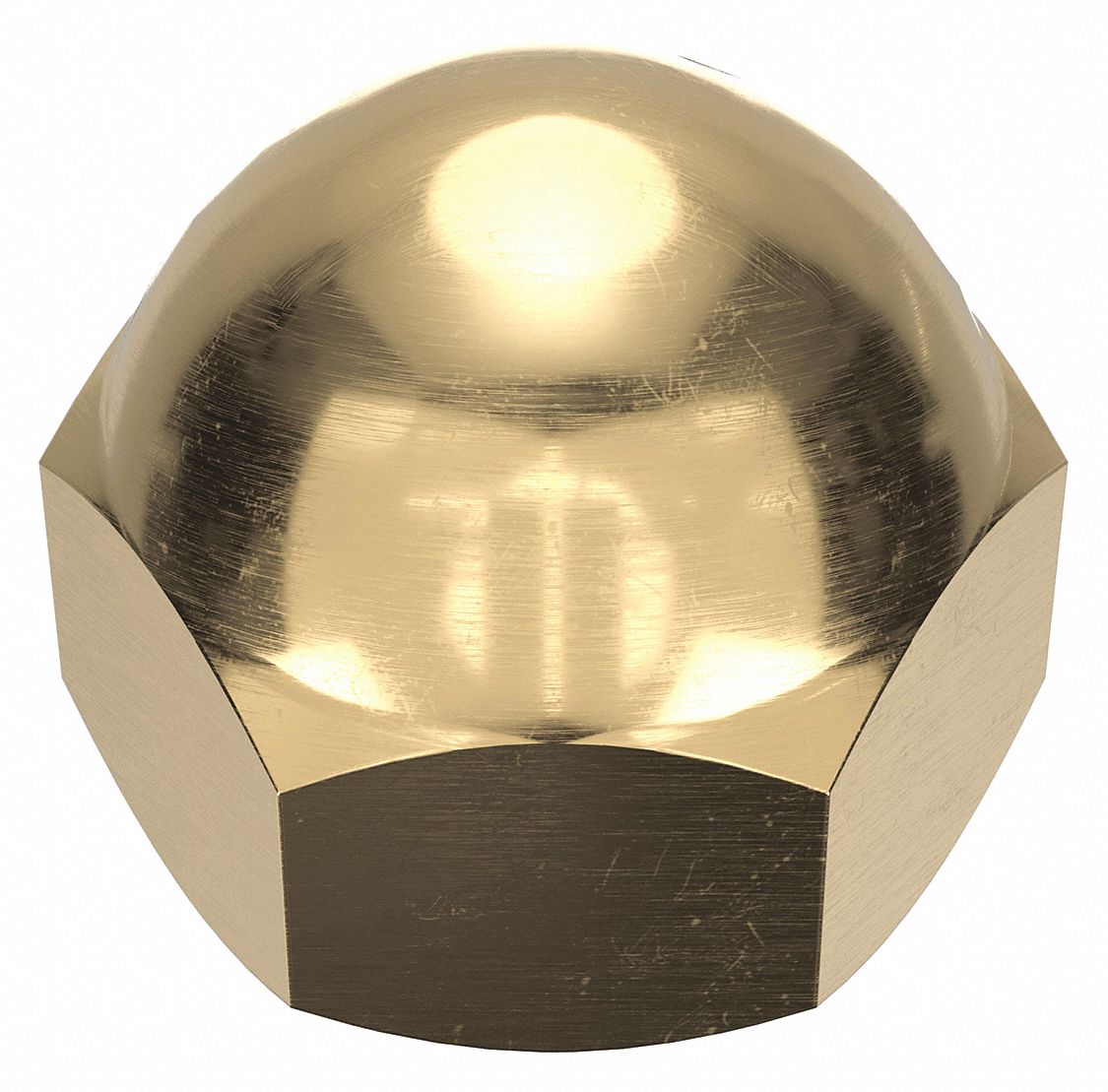 Cap Nut: Extra Low Crown, #10-32 Thread, Plain, C36000, Brass, 0.344 in Ht, 3/8 in Hex Wd, 10 PK