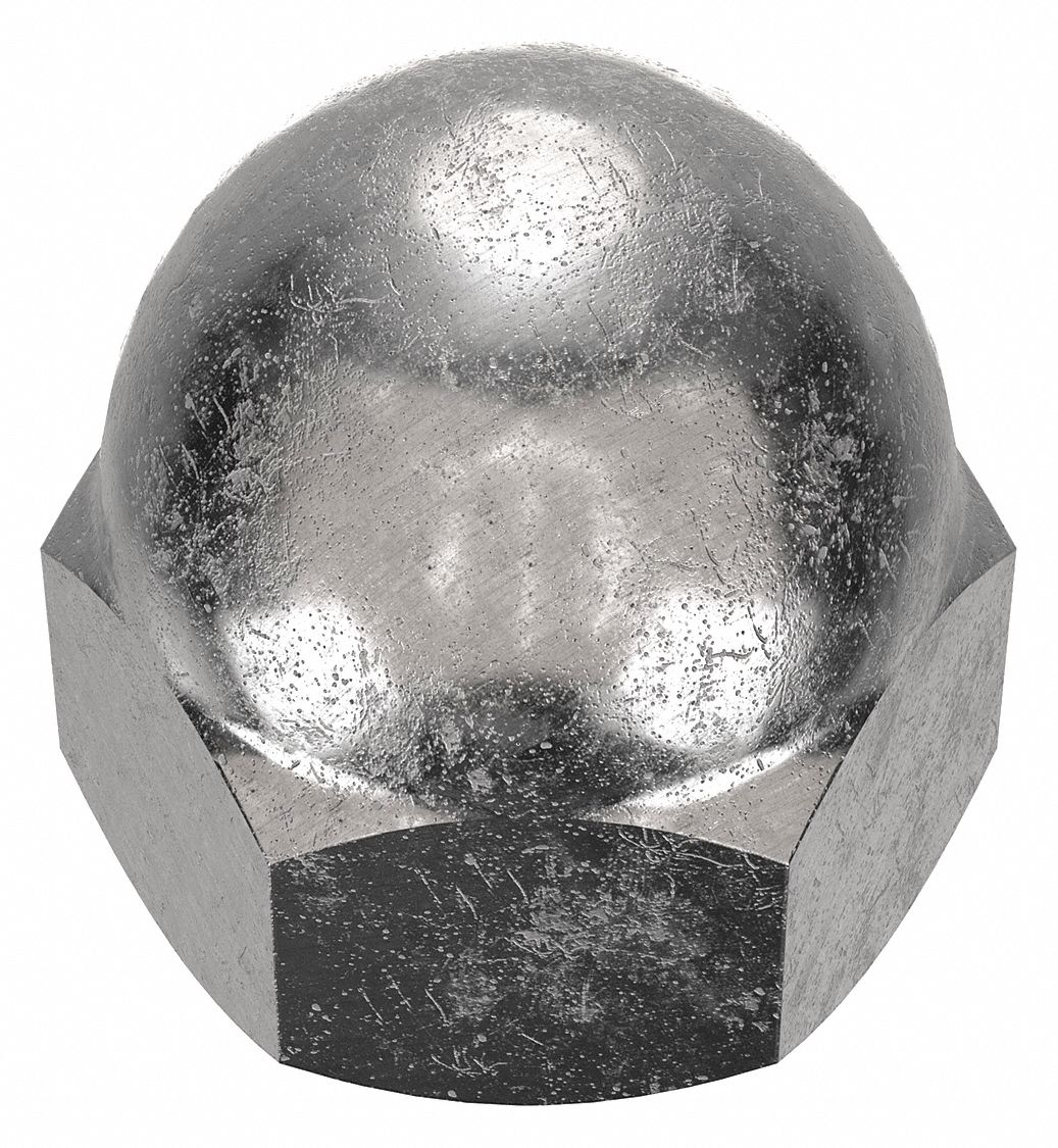Cap Nut: Low Crown, 1"-8 Thread, Plain, 18-8, Stainless Steel, 1.547 in Ht, 1 7/16 in Hex Wd