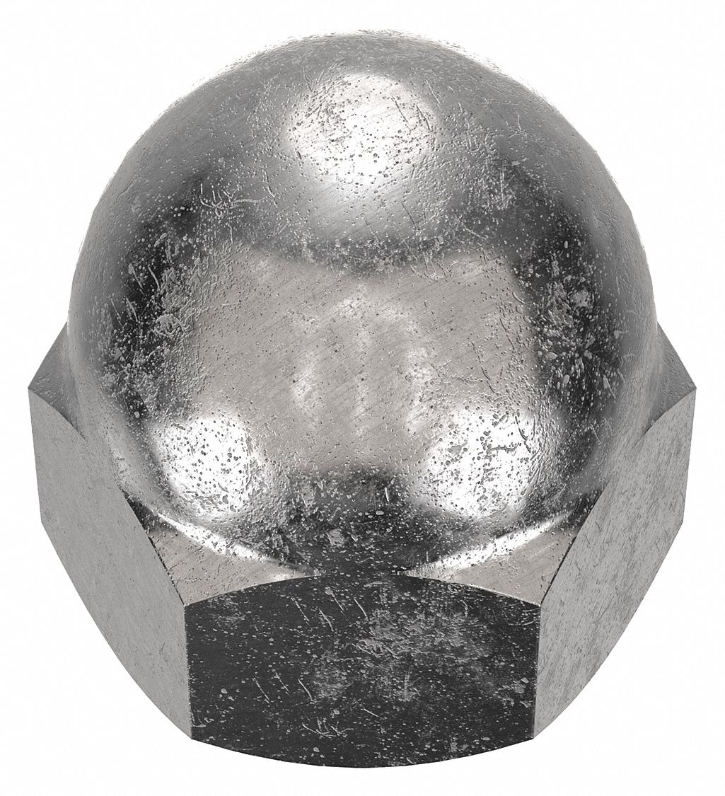 Cap Nut: Low Crown, 7/16"-14 Thread, Plain, 316L, Stainless Steel, 0.688 in Ht, 5/8 in Hex Wd, 5 PK
