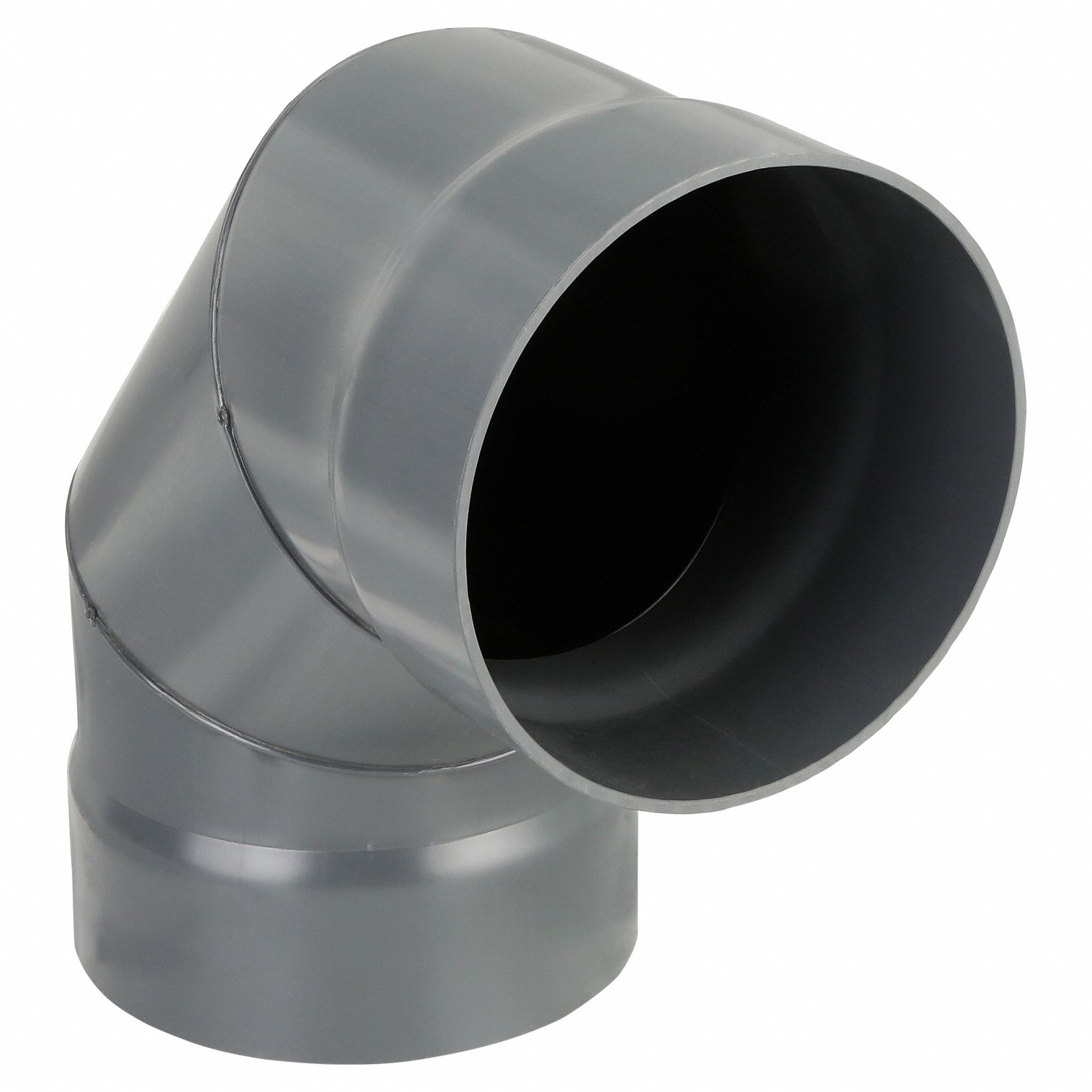 90 Degree Elbow: PVC, For 6 in Duct Dia, 9 5/8 in Overall Lg, 3 Pieces, 90° Angle