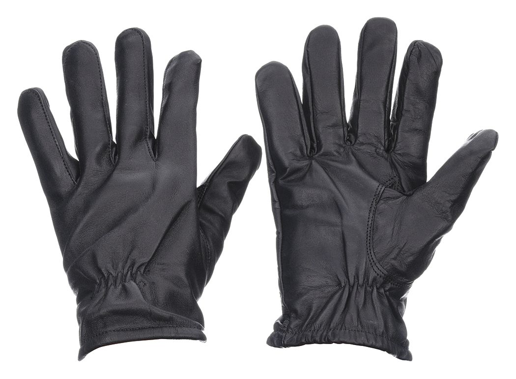 Law Enforcement Gloves: L, Black, Cowhide Leather, Shirred Slip-On, Water Resistant, 1 PR