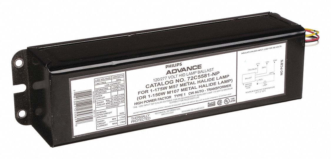 ADVANCE, 1 Bulbs Supported, 175 W Max. Bulb Watts, HID Ballast 6V768