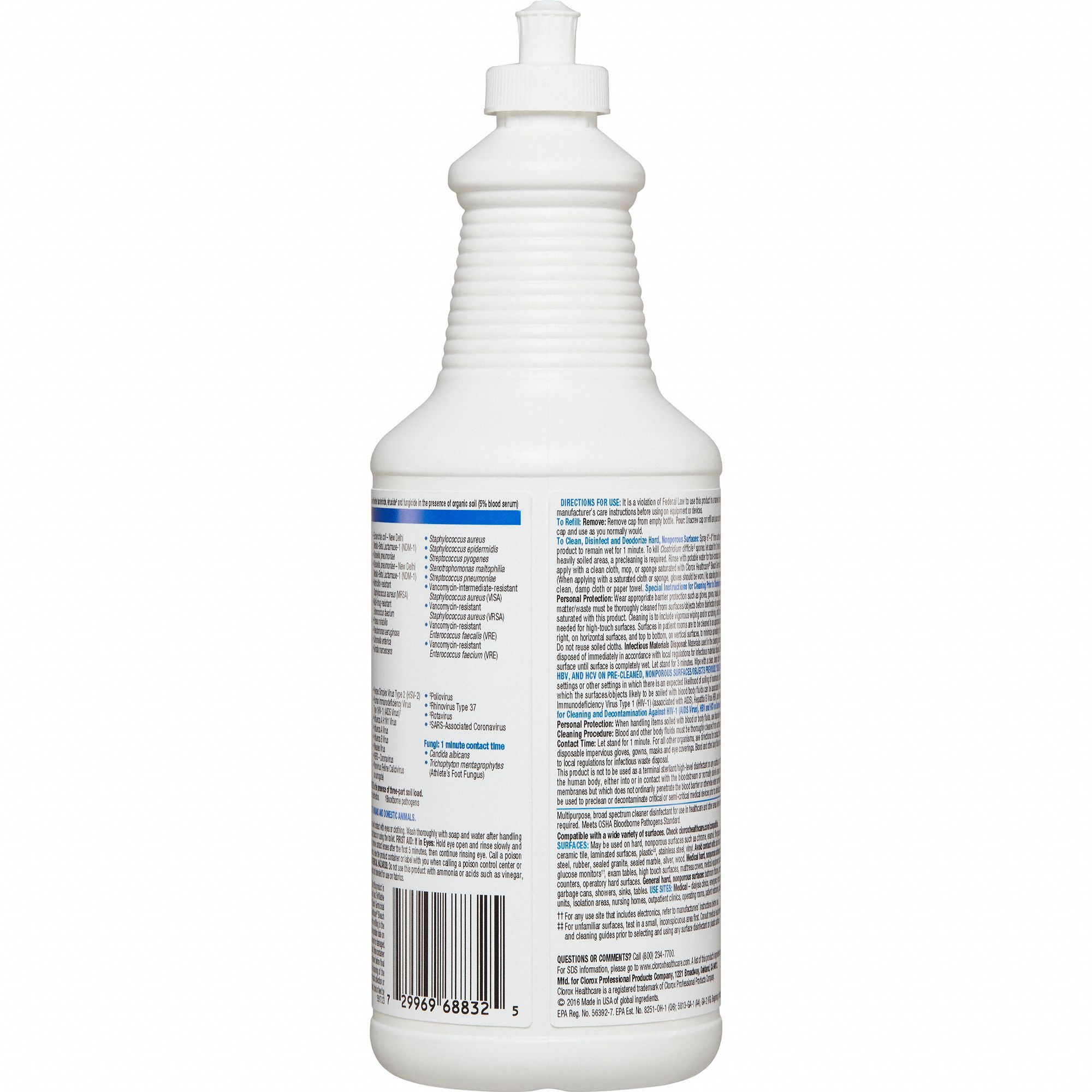 CLOROX HEALTHCARE Bleach Germicidal Cleaner: Bottle, 32 oz Container ...