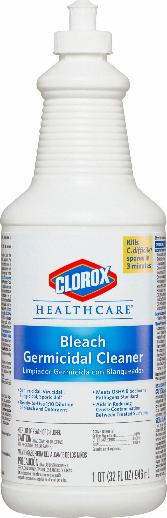 Bleach Germicidal Cleaner: Bottle, 32 oz Container Size, Ready to Use, 6 PK