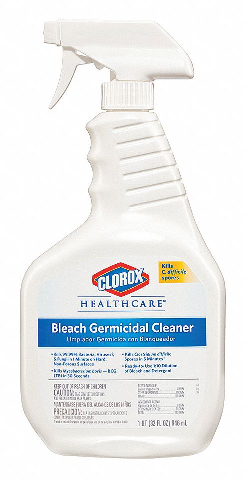 Clorox Healthcare Bleach Germicidal Cleaner 32 Oz Container Size Trigger Spray Bottle 8198