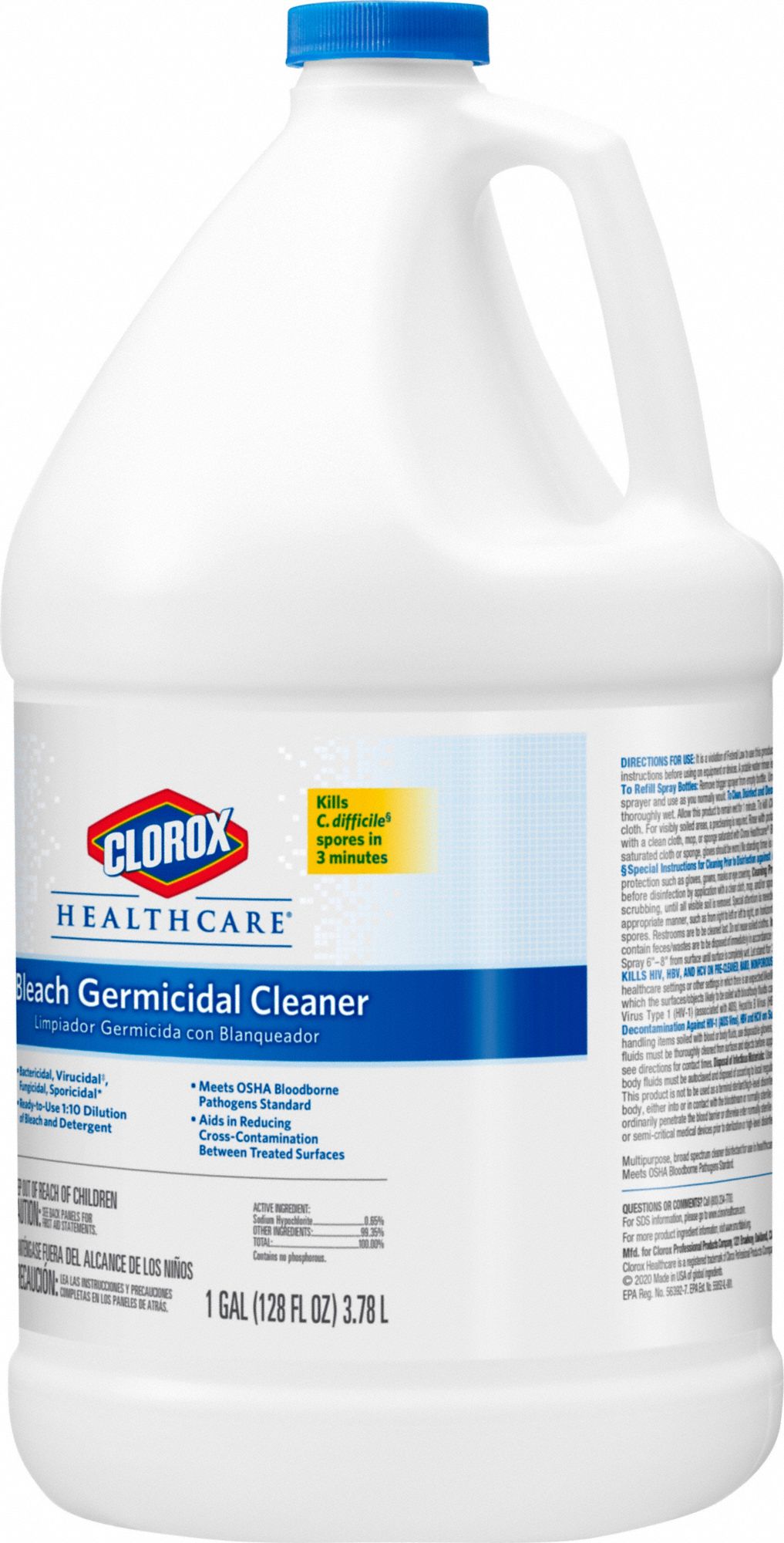 CLOROX HEALTHCARE Bleach Germicidal Cleaner Jug, 128 oz Container Size