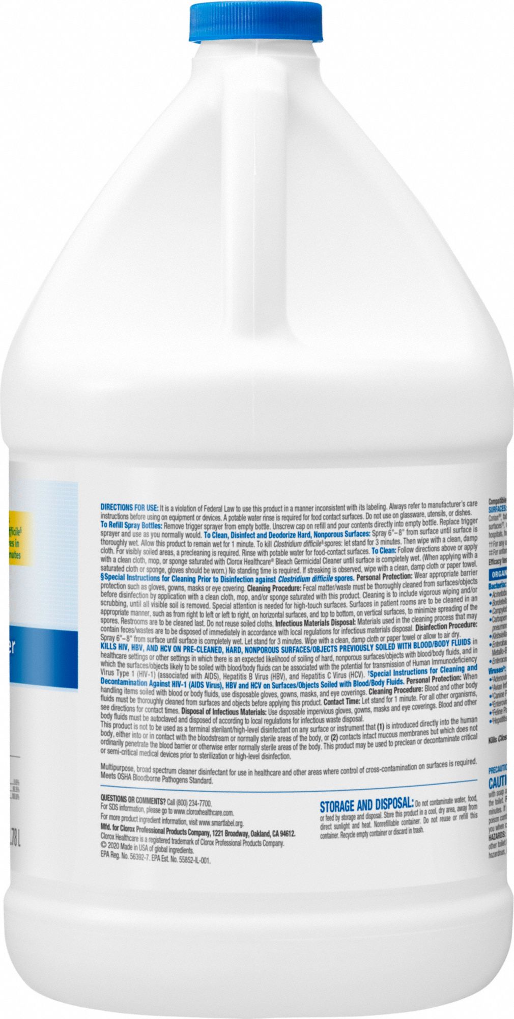 CLOROX HEALTHCARE Bleach Germicidal Cleaner Jug, 128 oz Container Size