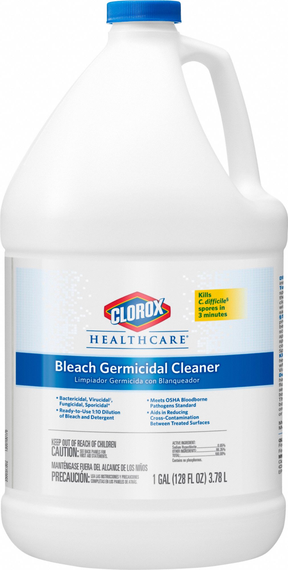 Bleach Germicidal Cleaner: Jug, 128 oz Container Size, Ready to Use, Liquid, 4 PK