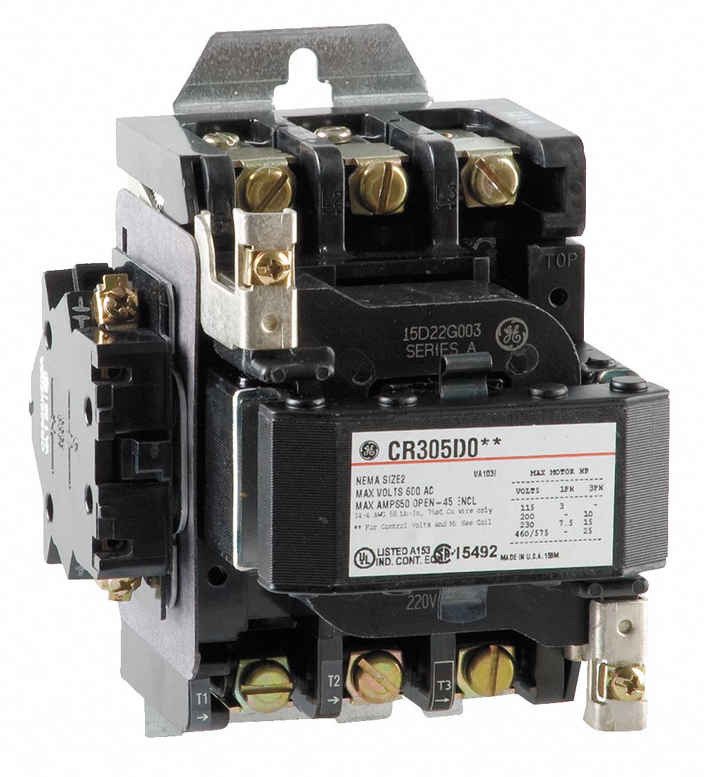 GE NEMA Magnetic Contactor: 2 NEMA Contactor Size, 45 A Full Load Amps ...