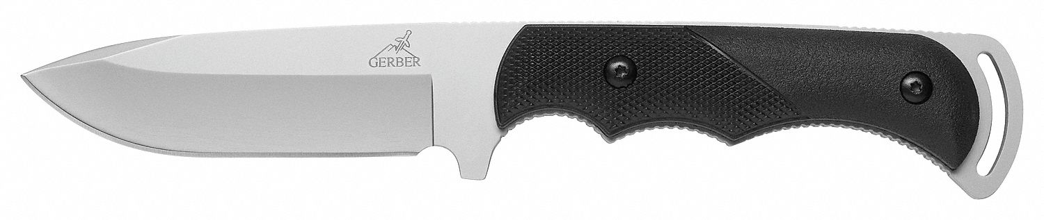 Fixed Blade Knife: Straight, 8 1/2 in Overall Lg, Stainless Steel, Plastic, 4 in Blade Lg