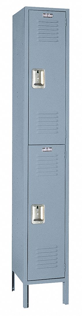 Wardrobe Locker: 12 in x 12 in x 66 in, Louvered, 2 Tiers, 1 Units Wide, Padlock Hasp, Gray