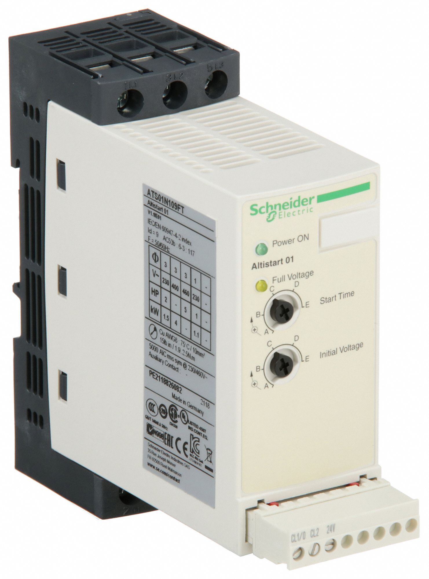 SCHNEIDER ELECTRIC Soft Start: 110 to 480V AC, 9 A Output Current, With  Bypass, IP20/NEMA 1