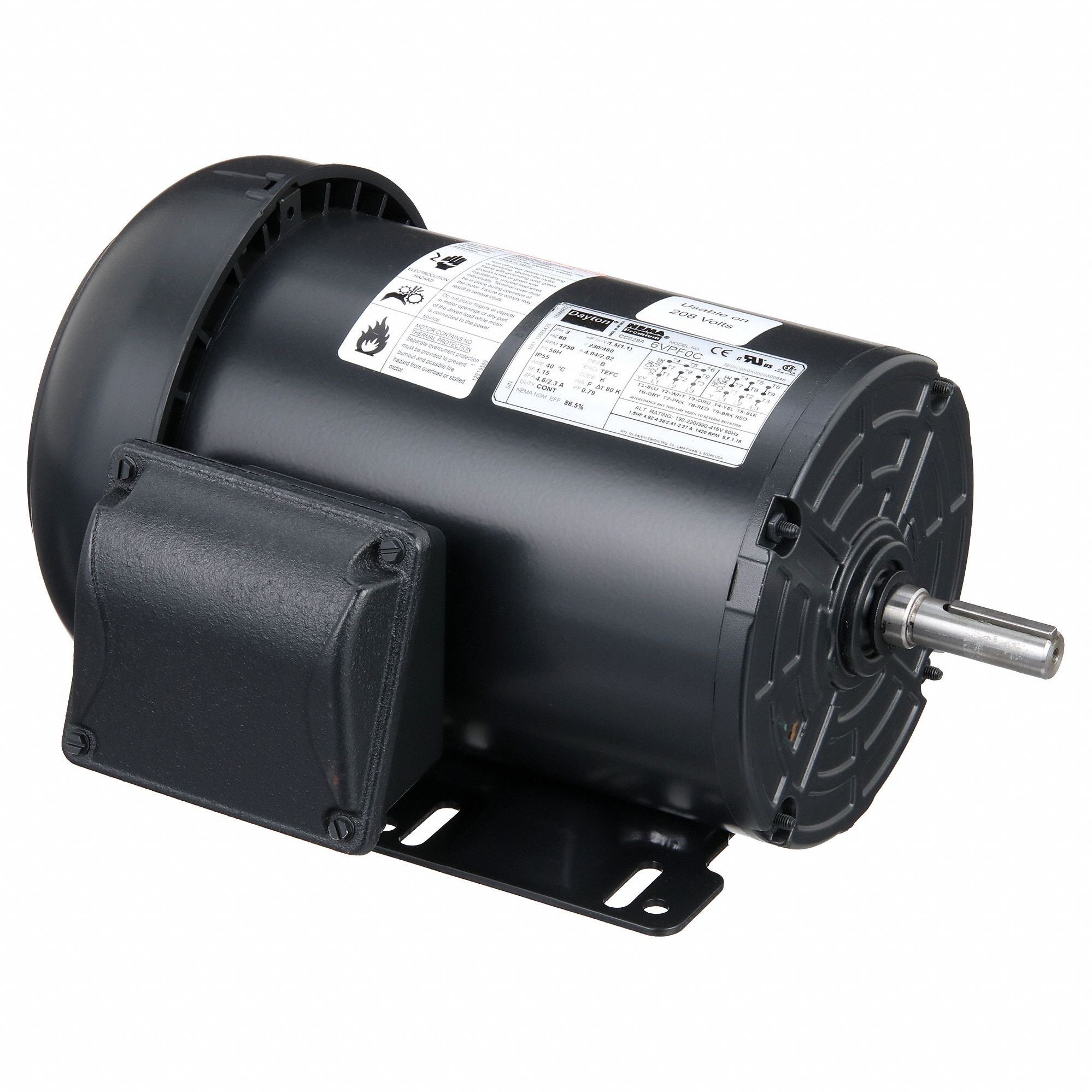 MOTEUR,3PH,1.5 HP,1730,208-230/460,EFF