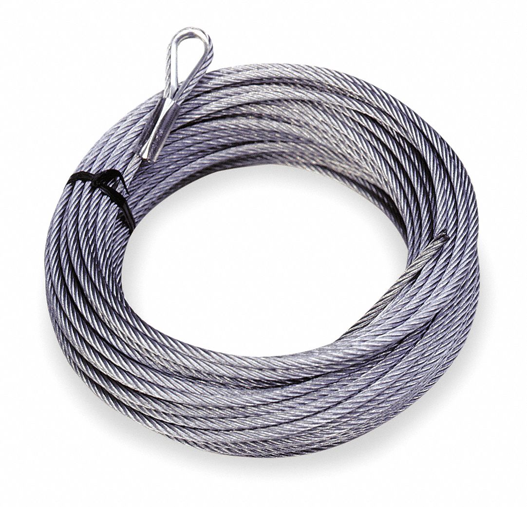 Cable, Galvanized Steel, 7 x 7, 1/8 in Cable Size, 1/8 in Outside Dia