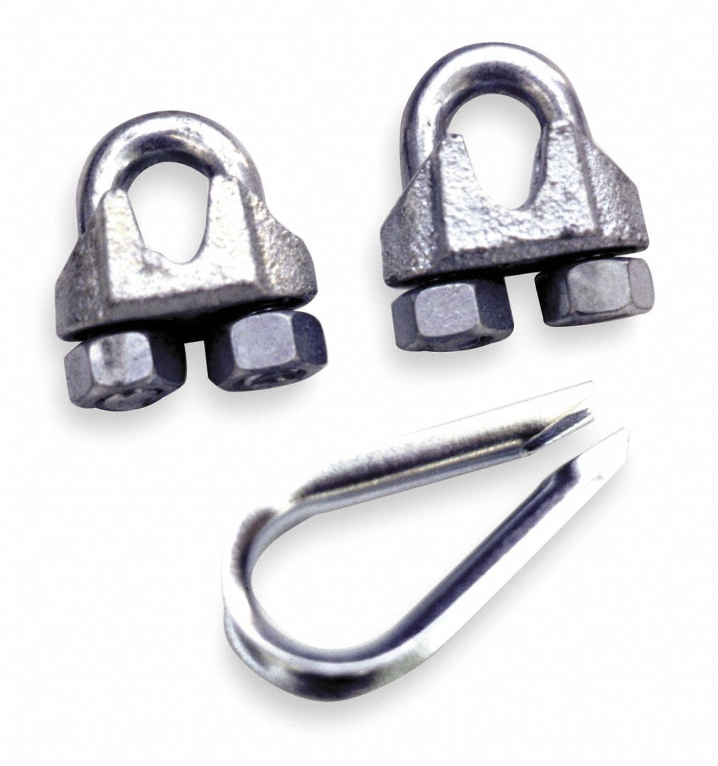 Wire Rope Clip and Thimble Kit, UBolt, Steel, 1/4 in For Wire Rope Dia