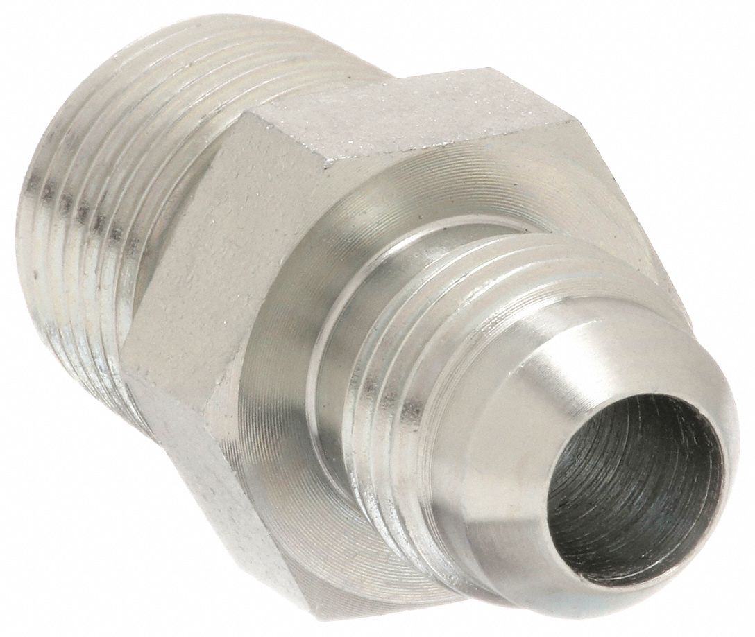 Hydraulic Hose Adapter: 1/4 in x 1/4 in Fitting Size, Male x Male, NPTF x JIC, Rigid, Straight