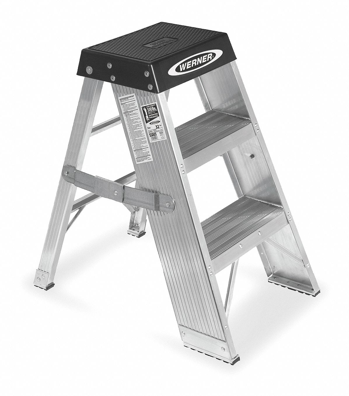 WERNER Banco Escalera Aluminio Capacidad de 375 lb. Escalones: 3  Plateado/Negro 36 - Bancos Escalera - 6W705