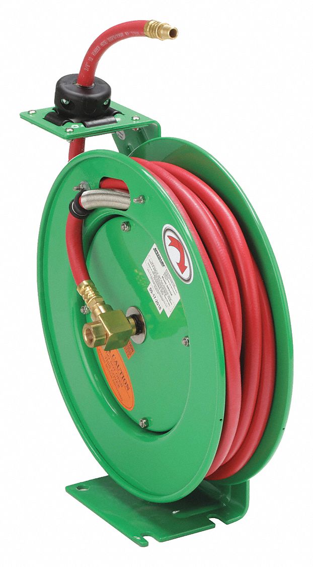Spring Return Hose Reel: 33 ft (3/8 in I.D.), 3/8 in MNPT x 1/4 in MNPT, 300 psi Max Op Pressure