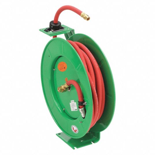 50 ft (1/2 in I.D.), 3/8 in MNPT, Spring Return Hose Reel - 49AE06