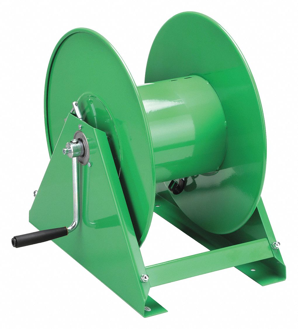 914640-7 Hand Crank Hose Reel: 200 ft (3/8 in I.D.), 21 in L x 19 in W x 36  1/4 in H, Nitrile, Brass