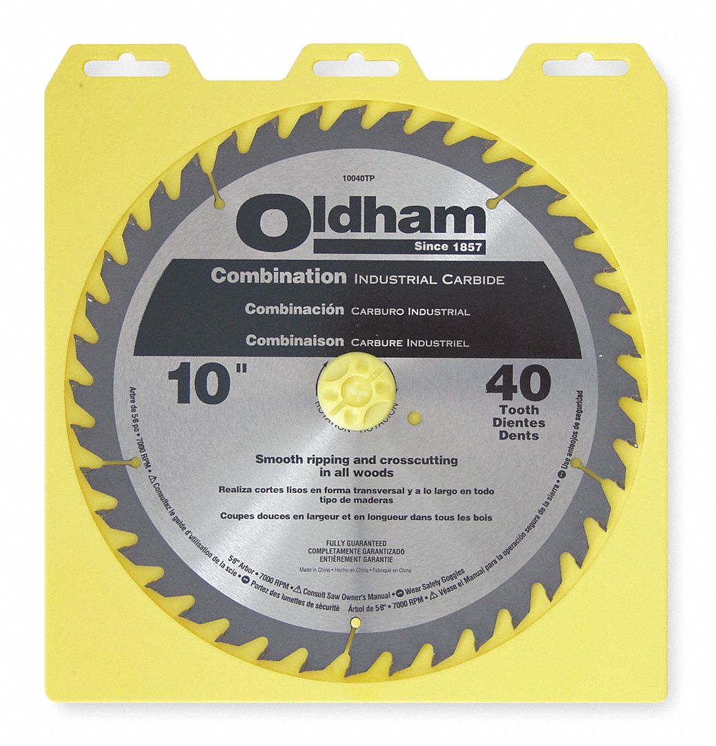 OLDHAM Circular Saw Blade, Wood Materials Cut, 10 in Blade Dia., 5/8 in Arbor Size, Round Arbor