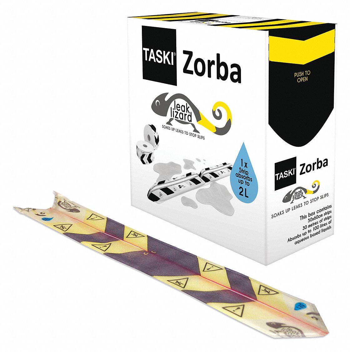 Sorbent Roll: 11 13/16 in Lg, 11 5/8 in Wd, Black/Yellow, Polypropylene, 100 ft Roll Lg