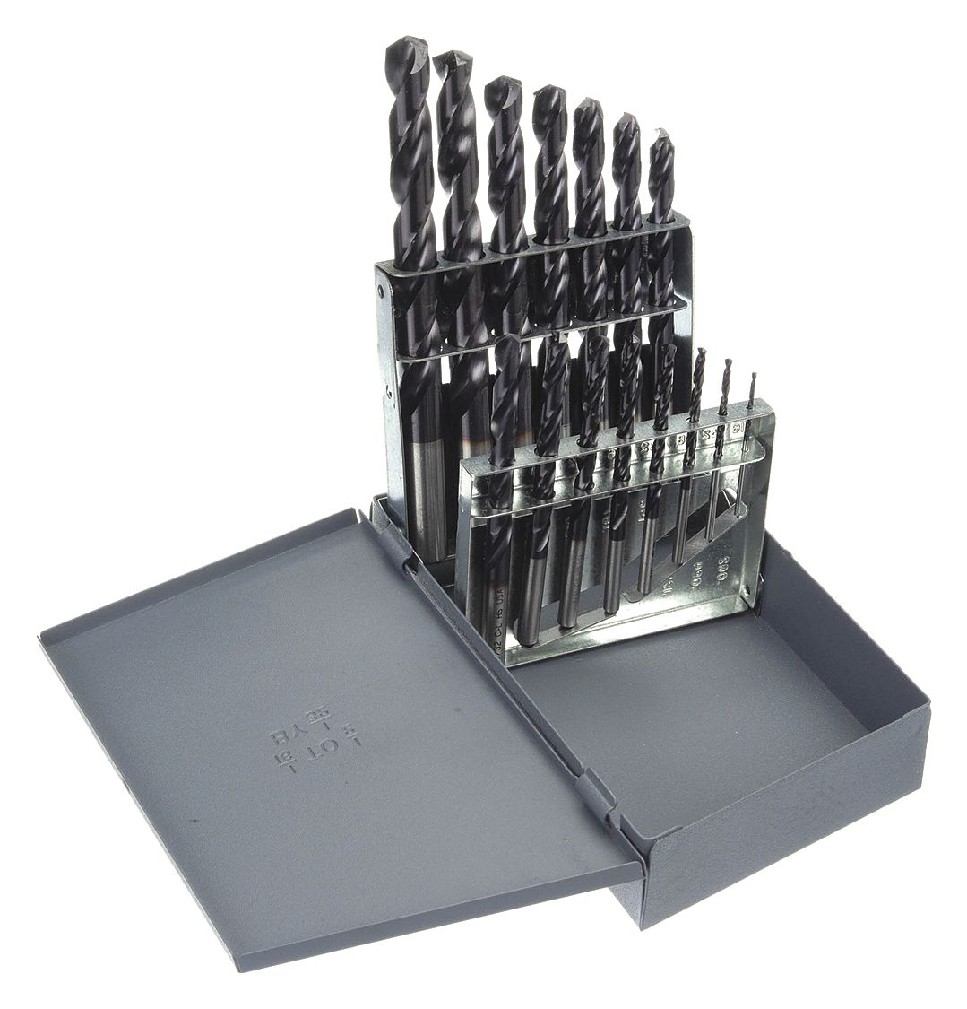 Jobber Length Drill Bit Set: 15 Pc, 1/16" to 1/2" by 32nds, 135° Split Point