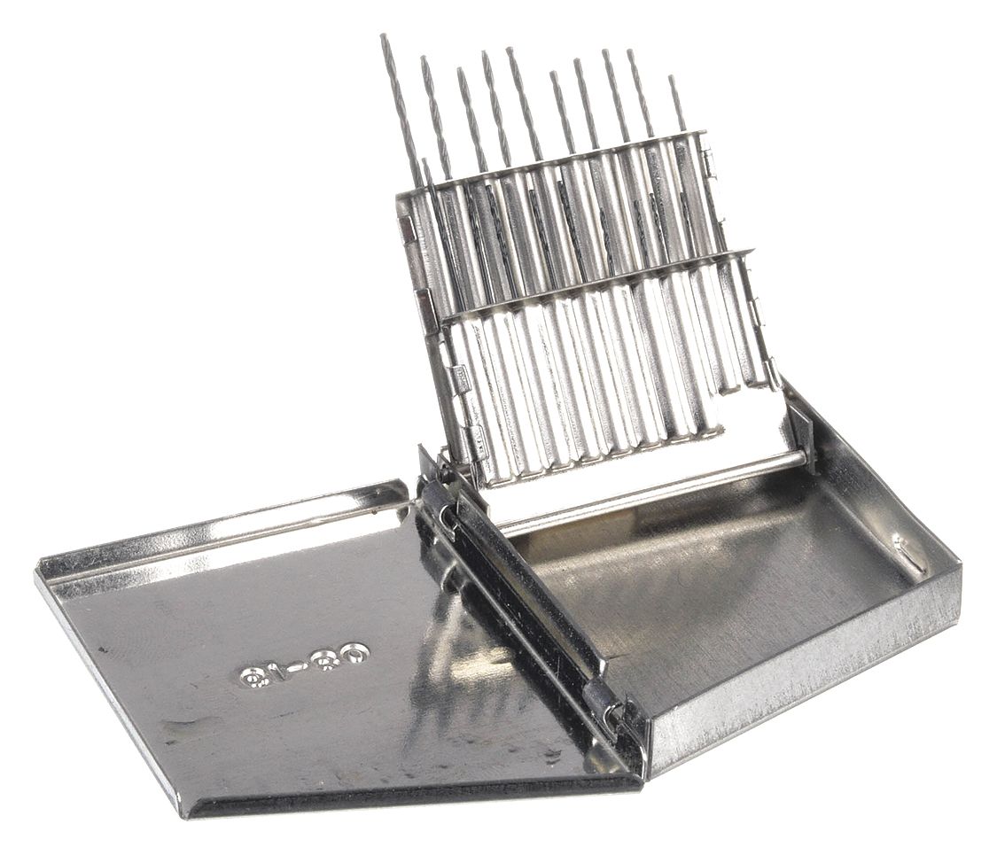JOBBER LENGTH DRILL BIT SET, #80 SMALLEST BIT, #61 LARGEST BIT, 4XD, HSS