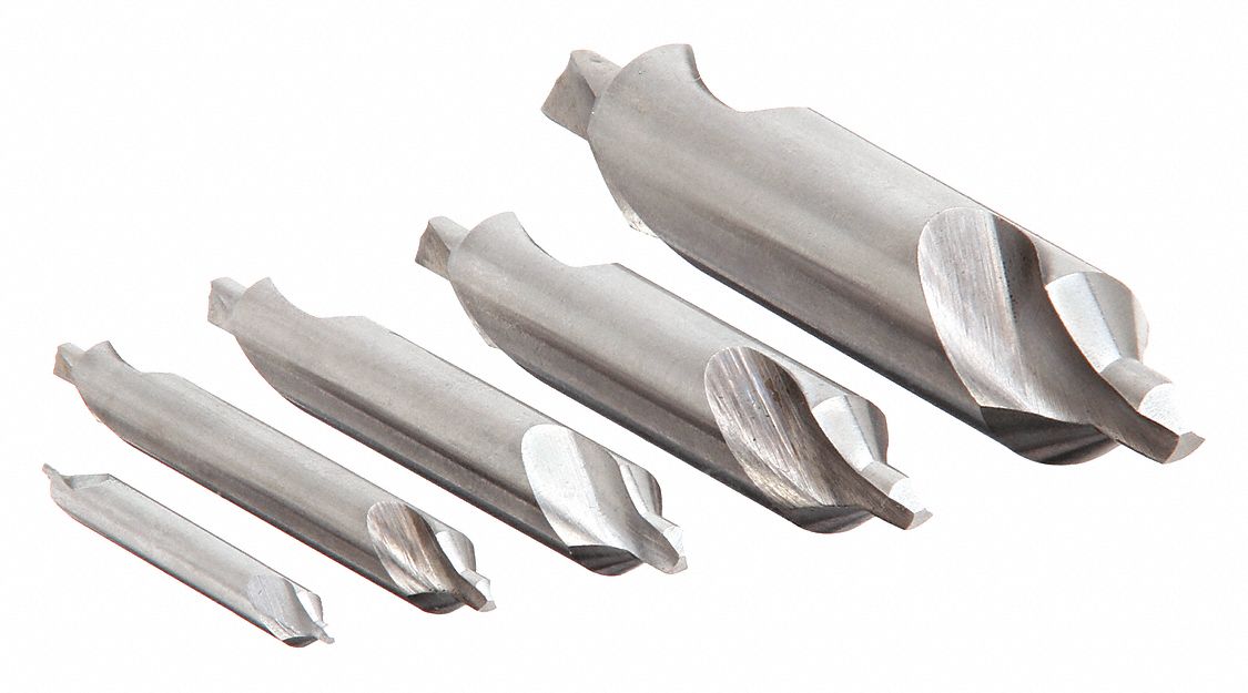 Center Drill Set: Plain-Tip, 5 Pc, 60°, High Speed Steel