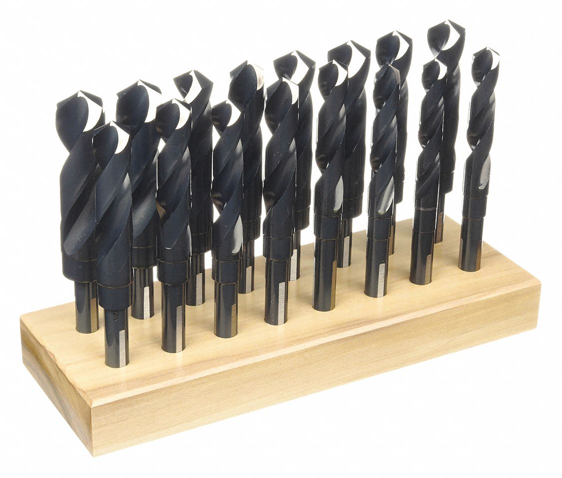 REDUCED SHANK DRILL BIT SET, 17/32 IN SMALLEST DRILL BIT, 16 DRILL BITS, 4XD, HSS