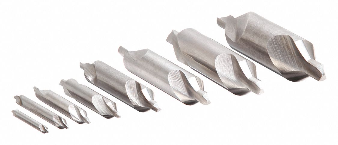 Center Drill Set: Plain-Tip, 8 Pc, 60°, High Speed Steel