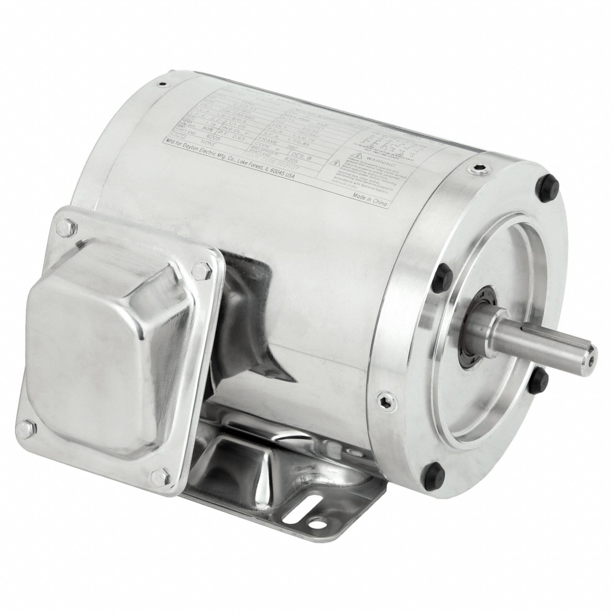 Washdown Motor: Three-Phase, 1/2 hp Horsepower, 1, 155 RPM RPM, 208-230/460V AC, TENV