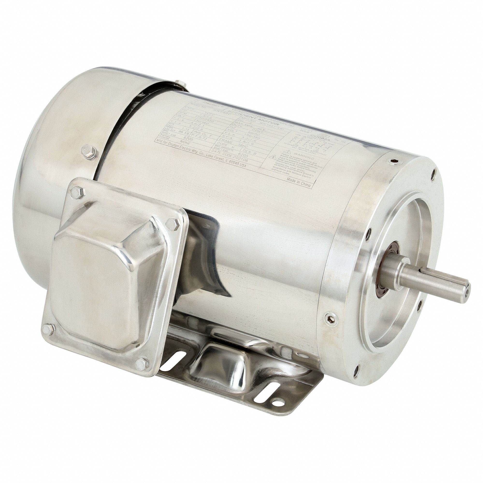 Washdown Motor: Three-Phase, 1 1/2 hp Horsepower, 1, 750 RPM RPM, 230/460V AC, 56HC Frame Size
