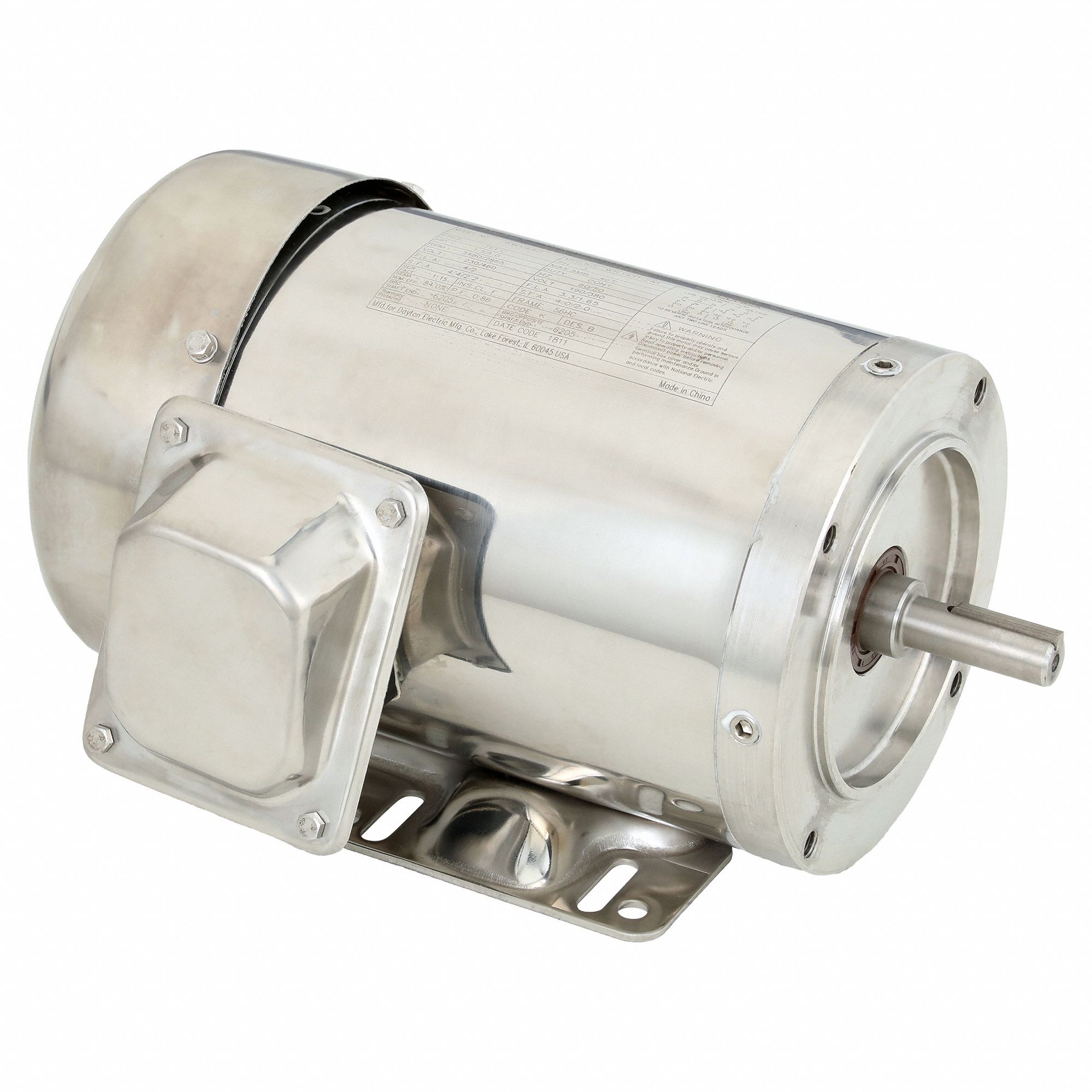 Washdown Motor: Three-Phase, 1 1/2 hp Horsepower, 3, 480 RPM RPM, 230/460V AC, 56HC Frame Size