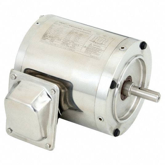 DAYTON Washdown Motor: 3-Phase, 1/2 HP, 1,745 Nameplate RPM, 208-230/460V  AC, 56C