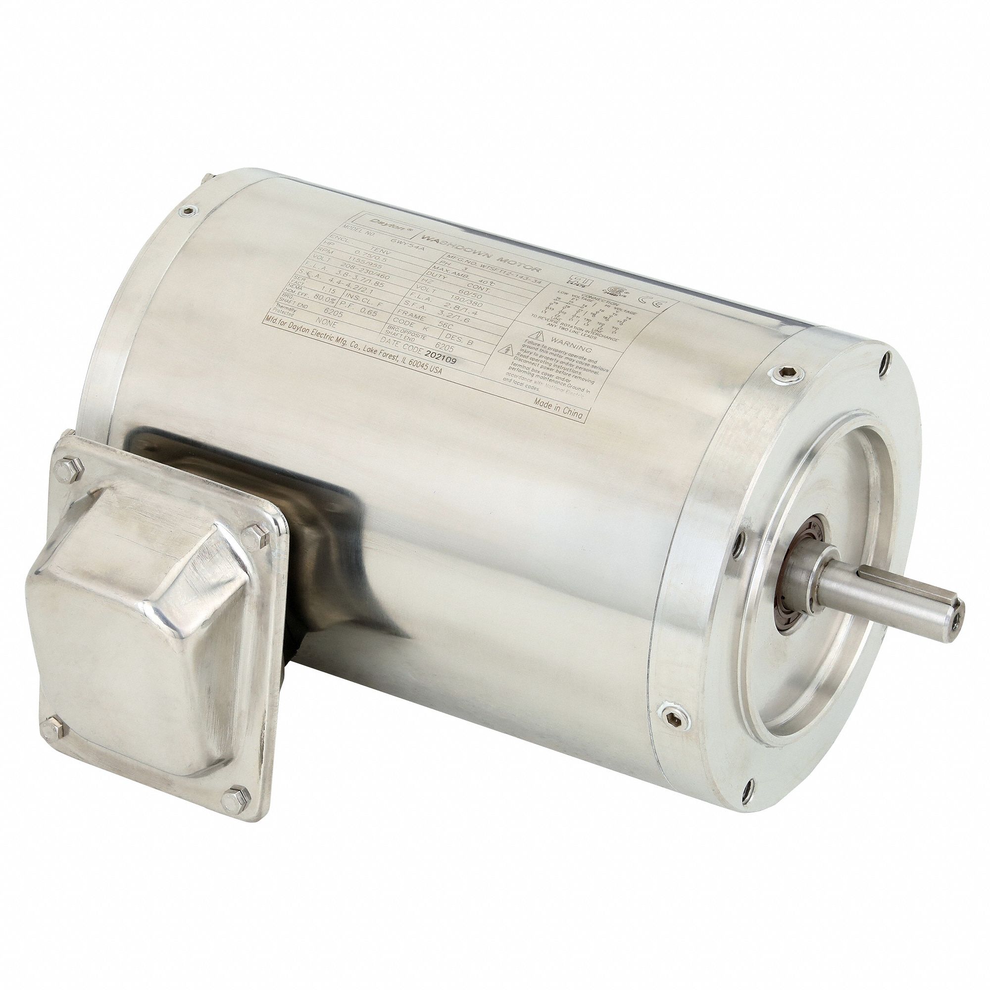 Washdown Motor: Three-Phase, 3/4 hp Horsepower, 1, 155 RPM RPM, 208-230/460V AC, TENV