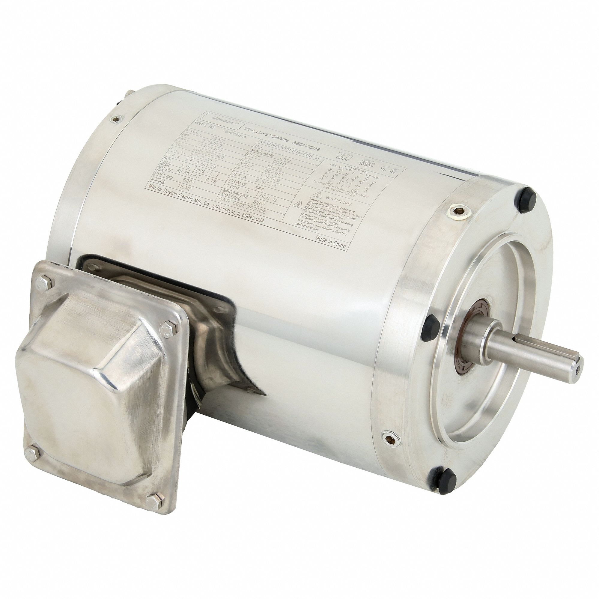 Washdown Motor: Three-Phase, 3/4 hp Horsepower, 1, 745 RPM RPM, 208-230/460V AC, TENV