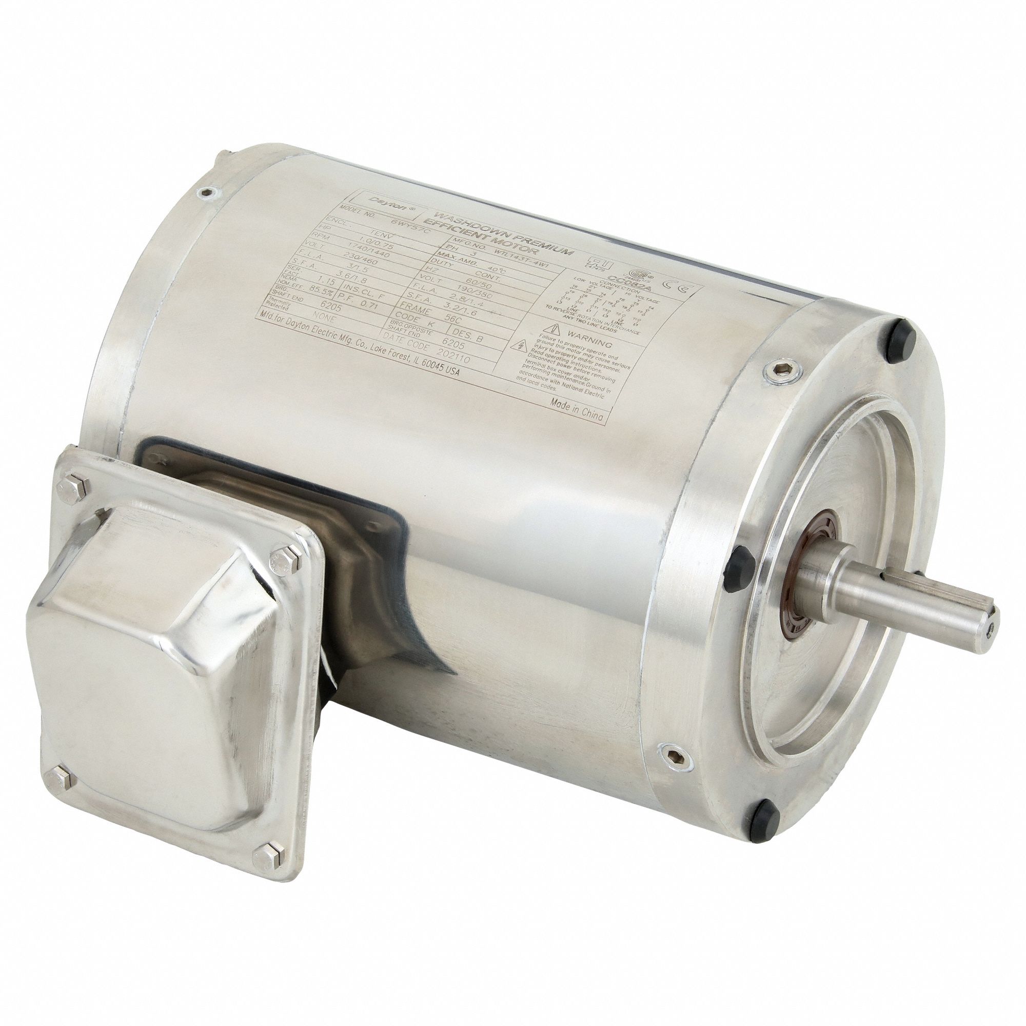Washdown Motor: Three-Phase, 1 hp Horsepower, 1, 740 RPM RPM, 230/460V AC, 56C Frame Size