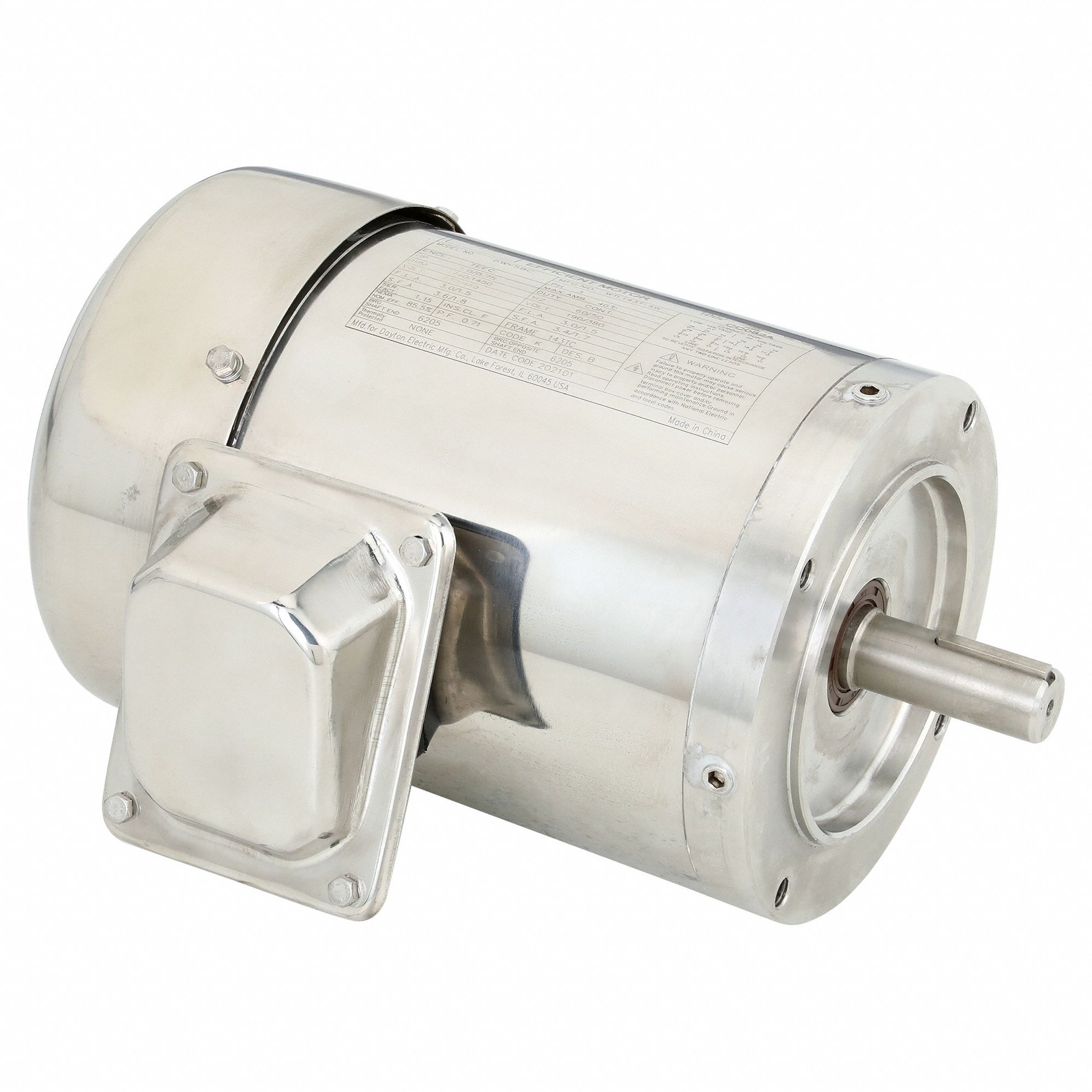 Washdown Motor: Three-Phase, 1 hp Horsepower, 1, 750 RPM RPM, 230/460V AC, 143TC Frame Size