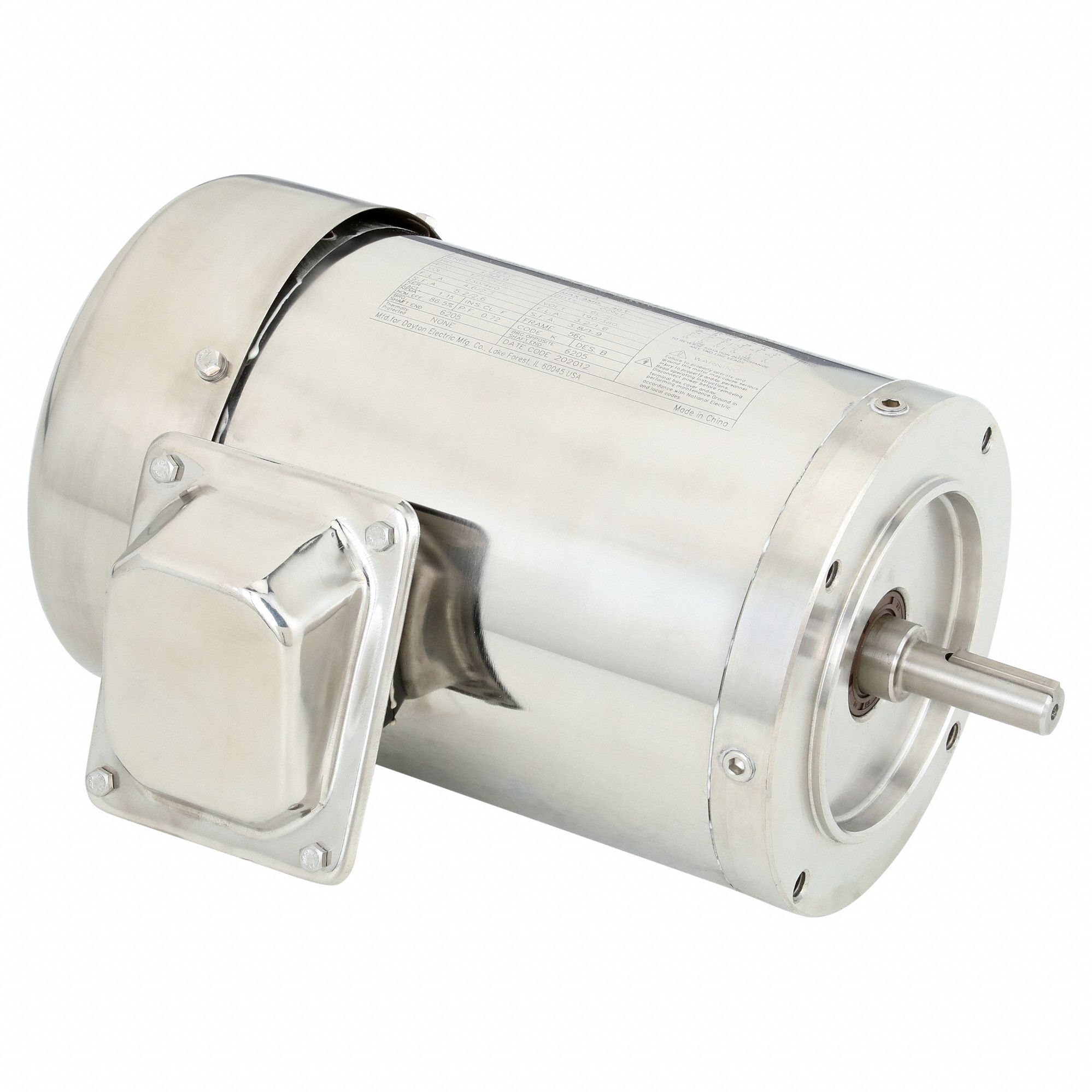 Washdown Motor: Three-Phase, 1 1/2 hp Horsepower, 1, 750 RPM RPM, 230/460V AC, 56C Frame Size