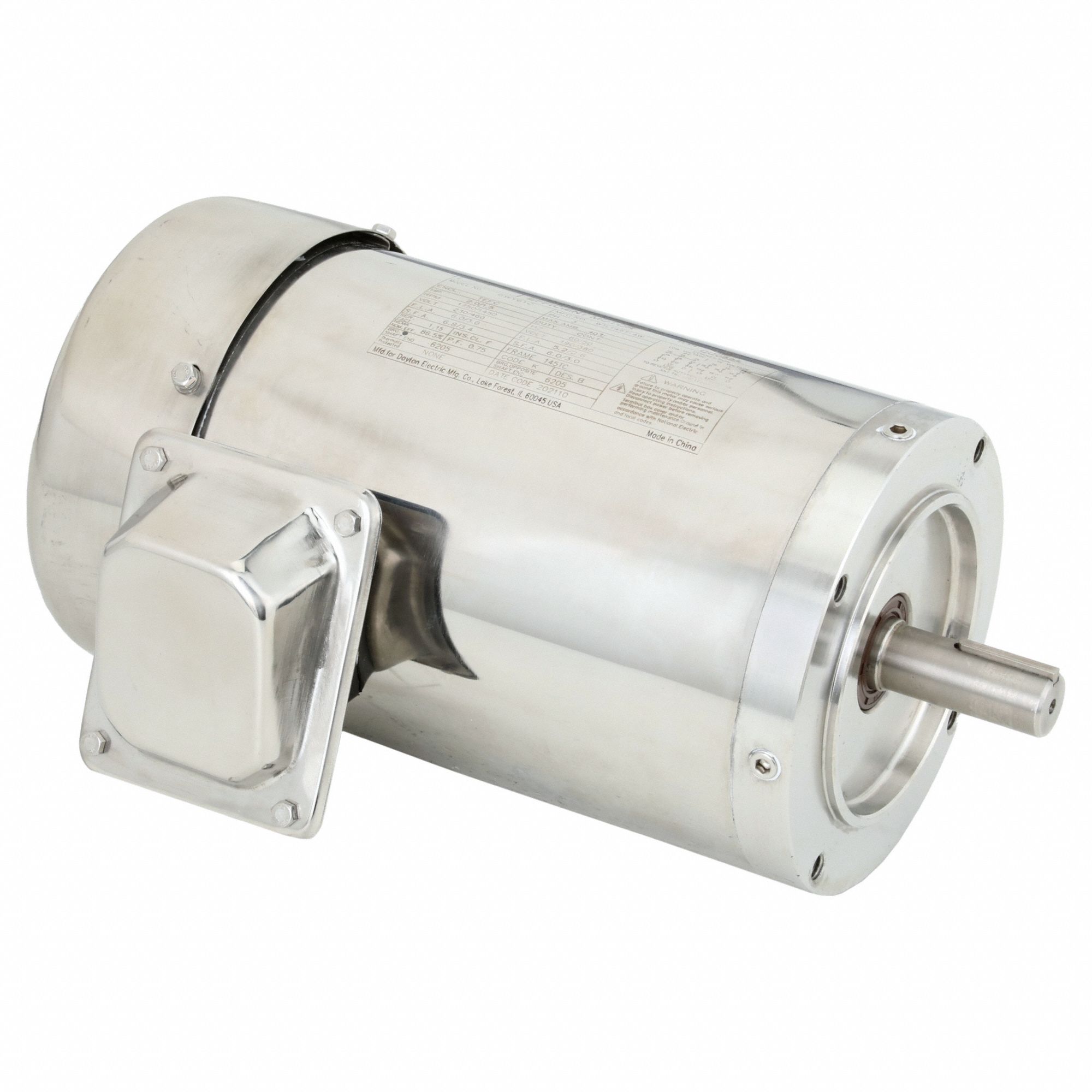 Washdown Motor: Three-Phase, 2 hp Horsepower, 1, 750 RPM RPM, 230/460V AC, 145TC Frame Size