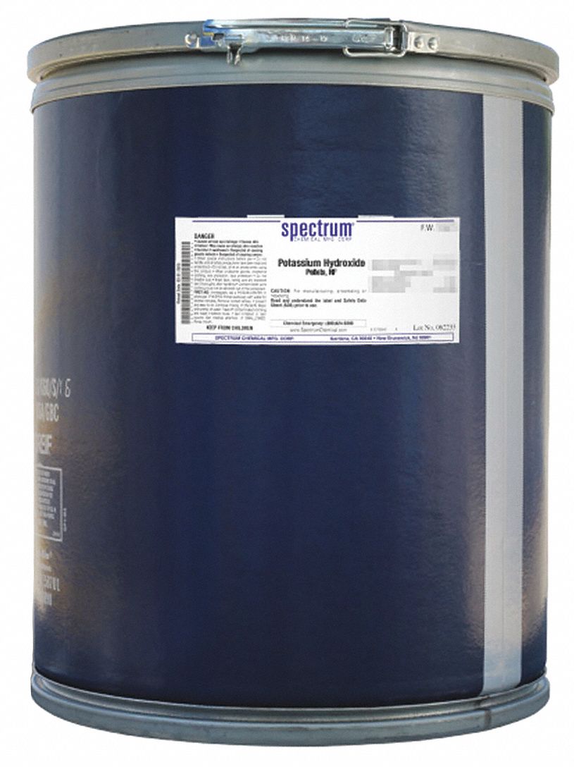 Potassium Hydroxide: NF, 50 kg, 1310-58-3, Base, Powder, Drum, Fiberboard, 36 mo Shelf Life, 1