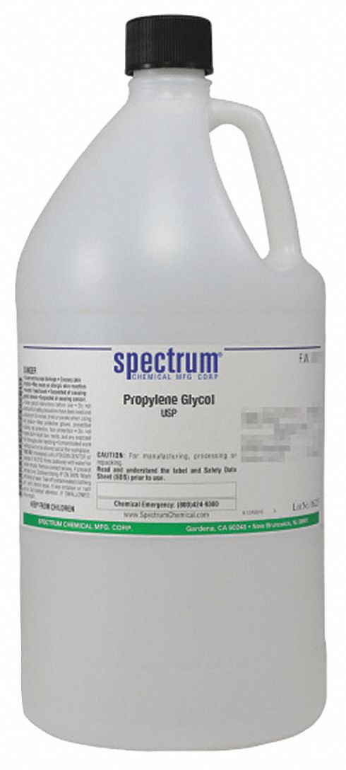 Propylene Glycol: USP, 4 L, 57-55-6, Reagent, Liquid, Jug, Plastic, 24 mo Shelf Life, 1
